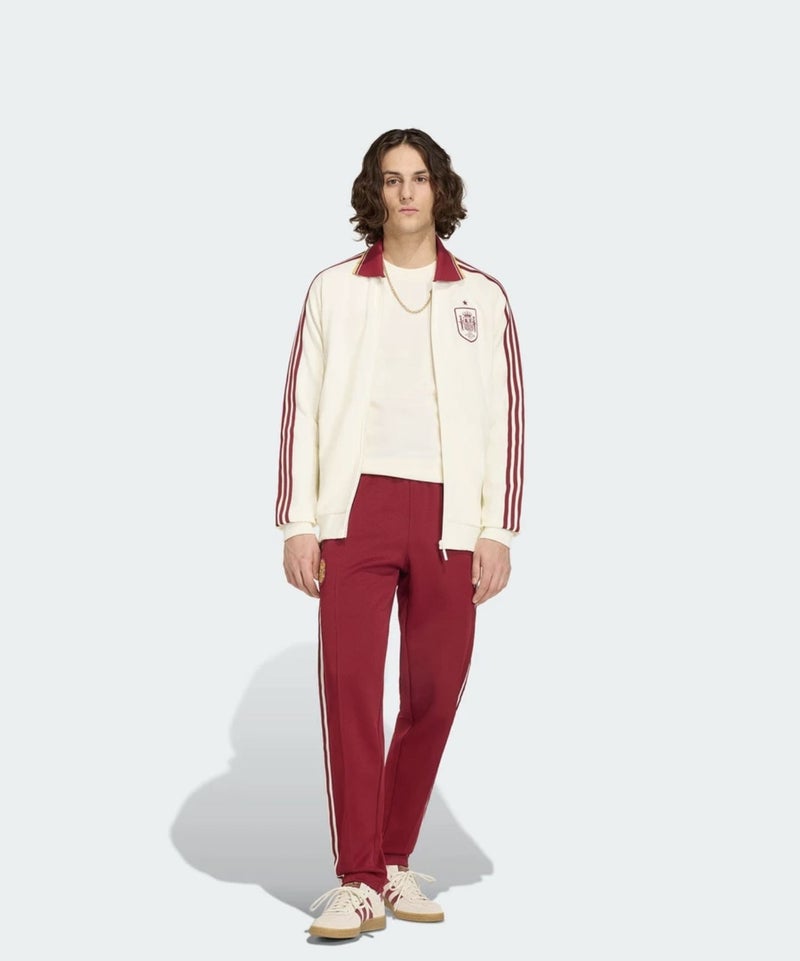 Spain National Team Retro Track Jacket, Women/Men Red 3-Stripes Full Zip Stand Collar Training Jacket - Image 3