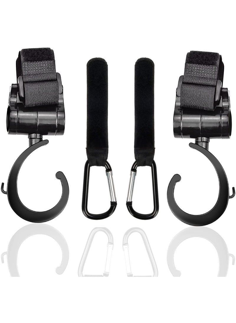 4 Pack Baby Stroller Hooks for Hanging Diaper Bags, Mommy Bag and Convenient Stroller Accessories, Organizer Hooks, Clips for Strollers Pushchair Buggy (Black) - Image 1