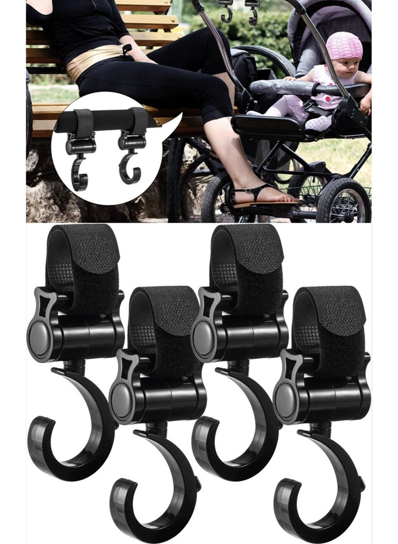 4 Pack Baby Stroller Hooks for Hanging Diaper Bags, Mommy Bag and Convenient Stroller Accessories, Organizer Hooks, Clips for Strollers Pushchair Buggy (Black) - Image 3