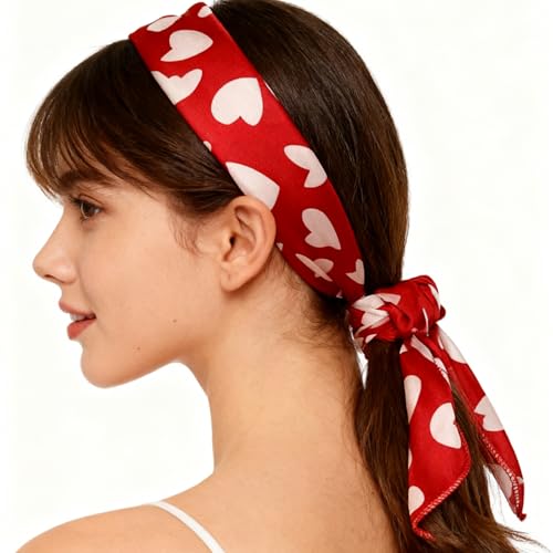 IZUS Women Love-Heart Small-Square-Scarves Silk-Feeling-Satin Scarf Tie-Scarves for Handbags/Neck/Head/Wrist Acc 19X19 Inch - Image 3