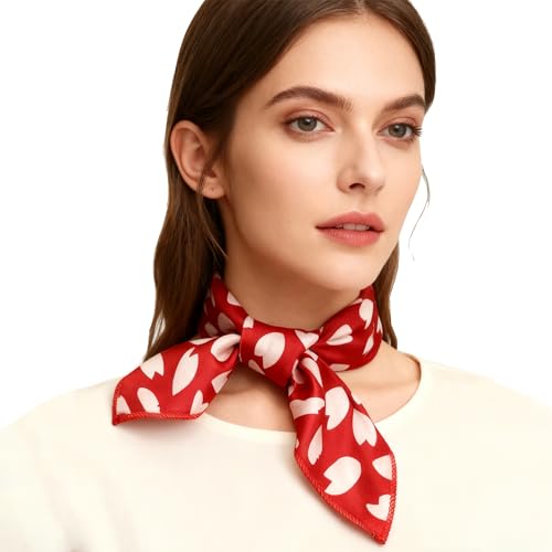 IZUS Women Love-Heart Small-Square-Scarves Silk-Feeling-Satin Scarf Tie-Scarves for Handbags/Neck/Head/Wrist Acc 19X19 Inch - Image 2