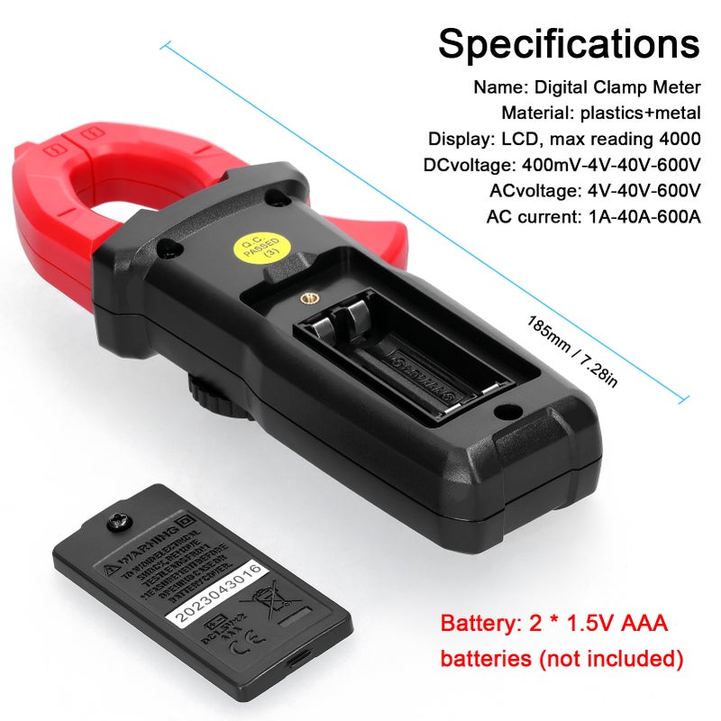Digital Clamp Meter: 4000 Counts Backlit LCD, High Accuracy, Non-Contact Voltage Detection - Multi-Function Auto-Ranging Tester for Professional Electricians, DIY Home Projects, Automotive Electrical - Image 2