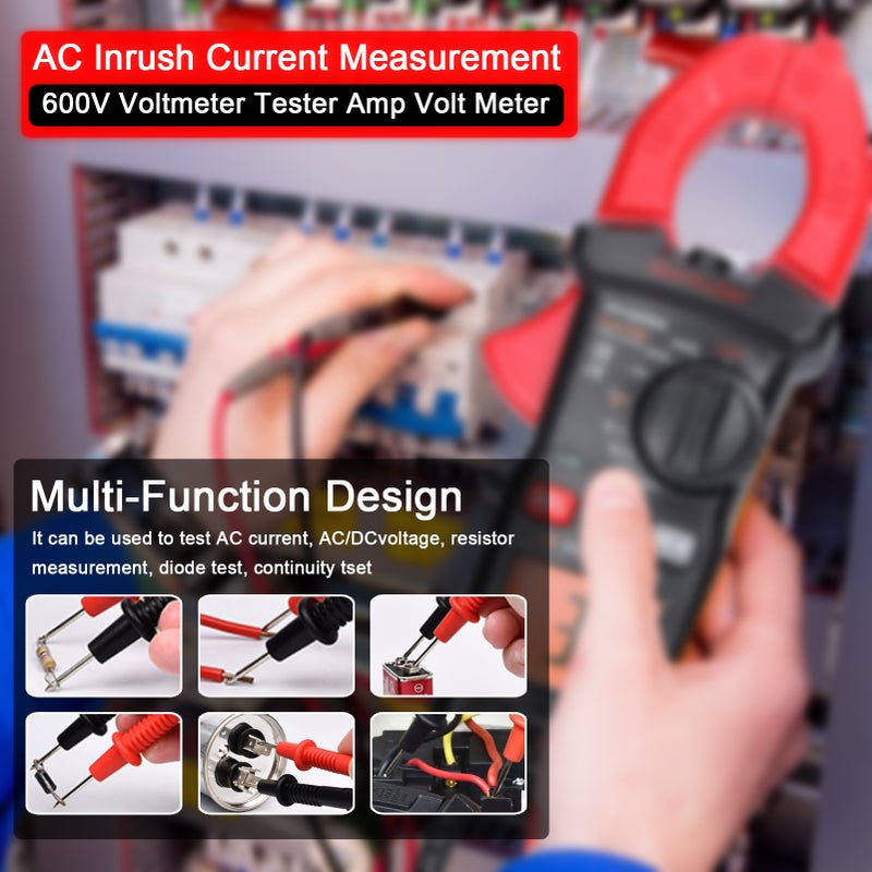 Digital Clamp Meter: 4000 Counts Backlit LCD, High Accuracy, Non-Contact Voltage Detection - Multi-Function Auto-Ranging Tester for Professional Electricians, DIY Home Projects, Automotive Electrical - Image 3