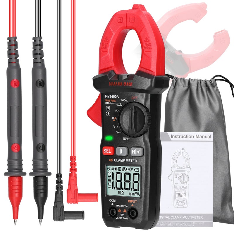 Digital Clamp Meter: 4000 Counts Backlit LCD, High Accuracy, Non-Contact Voltage Detection - Multi-Function Auto-Ranging Tester for Professional Electricians, DIY Home Projects, Automotive Electrical - Image 1