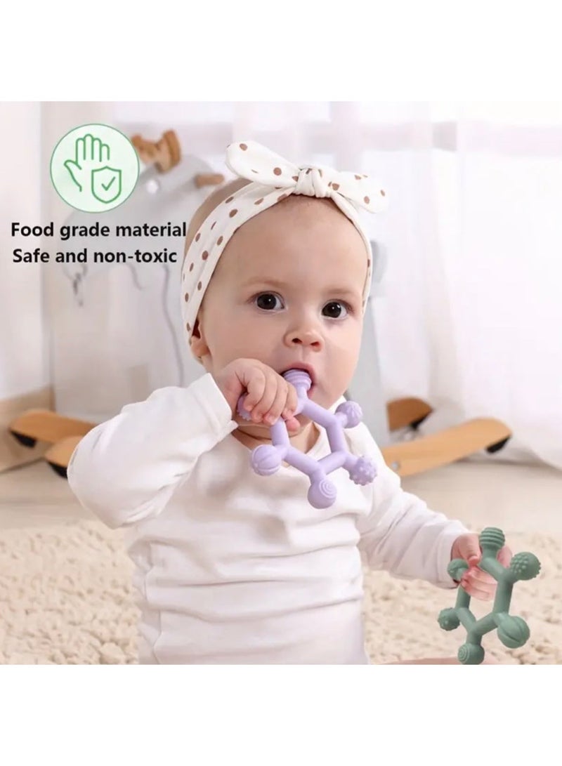 كلين ويف طقم عضاضات أطفال من السيليكون باللون الأخضر مكون من قطعتين –حلقة باندا ناعمة ولعبة مضغ بستة ملمس للأطفال،وتدليك لطيف للعلكة،وسيليكون صالح للطعام وخالٍ من مادة BPA،وآمن للغسل في غسالة الأطباق،ولعبة حسية للنمو وهدية مثالية للطفل - Image 3