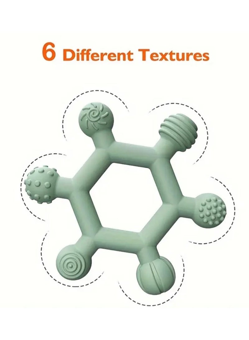 كلين ويف طقم عضاضات أطفال من السيليكون باللون الأخضر مكون من قطعتين –حلقة باندا ناعمة ولعبة مضغ بستة ملمس للأطفال،وتدليك لطيف للعلكة،وسيليكون صالح للطعام وخالٍ من مادة BPA،وآمن للغسل في غسالة الأطباق،ولعبة حسية للنمو وهدية مثالية للطفل - Image 4
