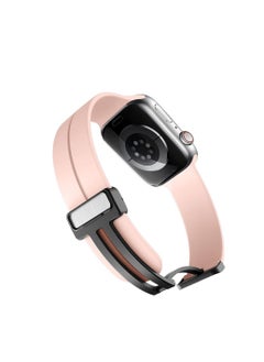 Generic For Apple Watch 45mm 9 Series D-Shape Magnetic Clasp Silicone Replacement Sport Wristband Band -pink  - Image 2