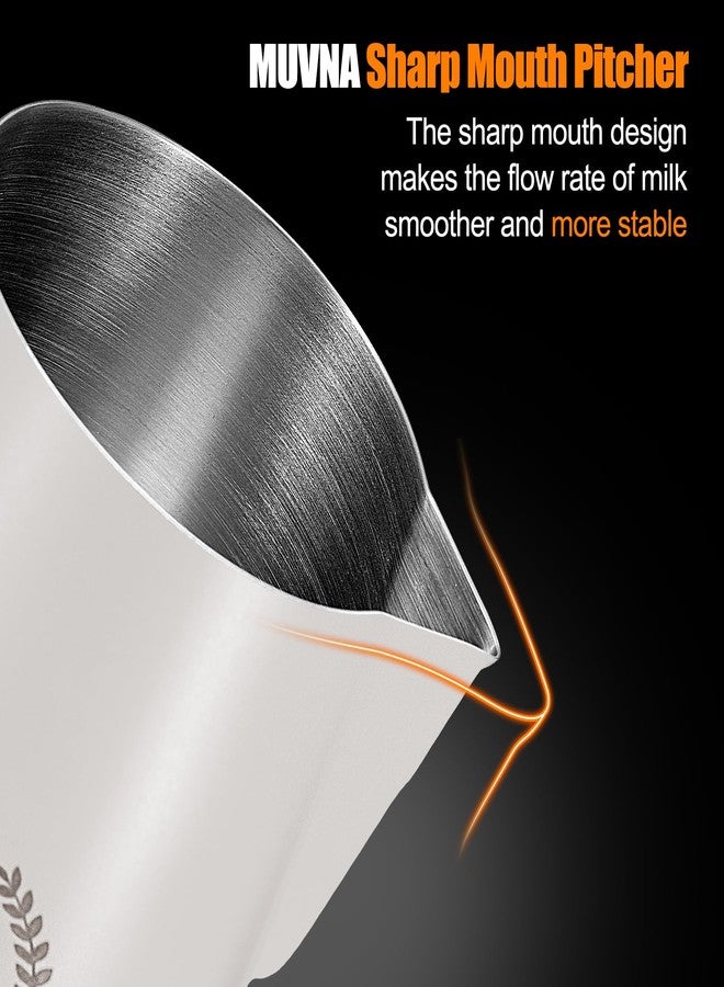 MUVNA Milk Frothing Pitcher 450ml/15oz Stainless Steel Espresso Steaming Jug with Sharp Spout and Wide Thick Handle for Latte Art (White) - Image 5