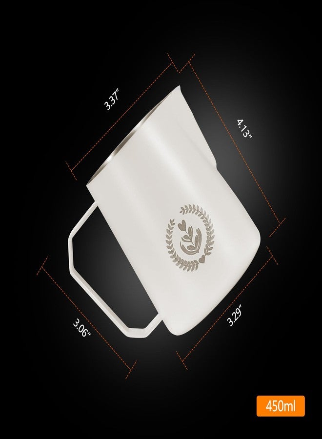 MUVNA Milk Frothing Pitcher 450ml/15oz Stainless Steel Espresso Steaming Jug with Sharp Spout and Wide Thick Handle for Latte Art (White) - Image 2