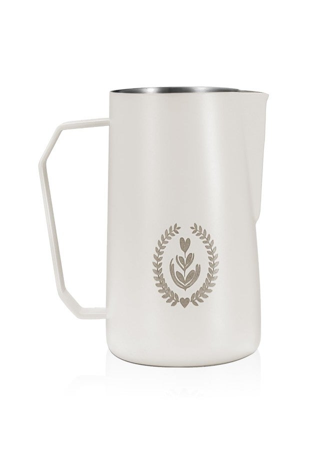 MUVNA Milk Frothing Pitcher 450ml/15oz Stainless Steel Espresso Steaming Jug with Sharp Spout and Wide Thick Handle for Latte Art (White) - Image 1