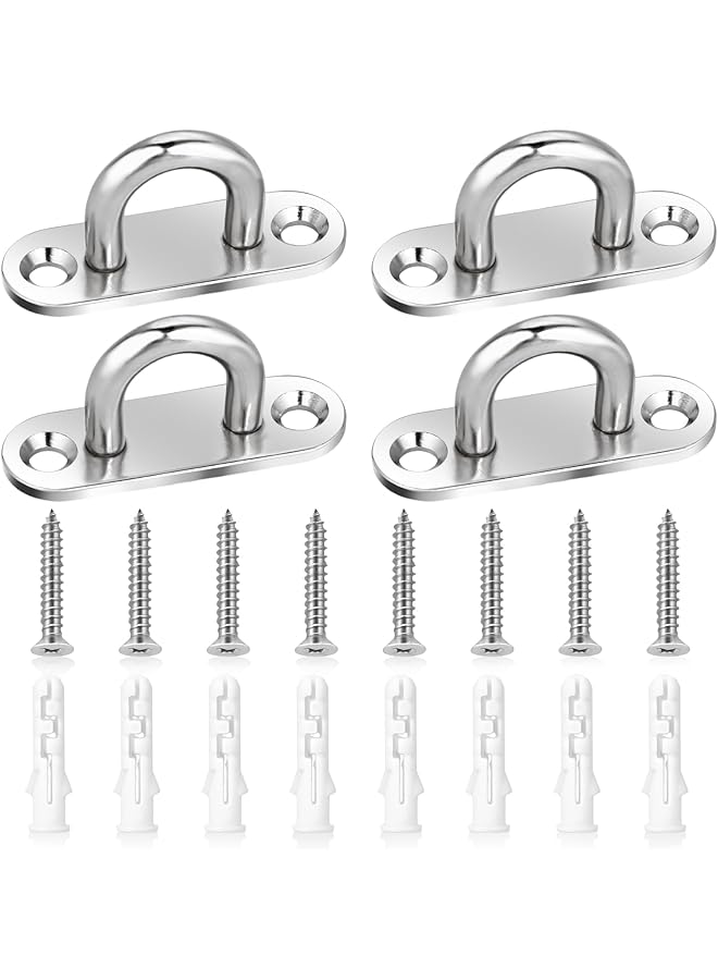 promass 4 Pack Heavy Duty Stainless Steel Pad Eye Plate U Hooks Wall Mount Marine Hardware Hooks Ceiling Hooks with Screws - Image 1