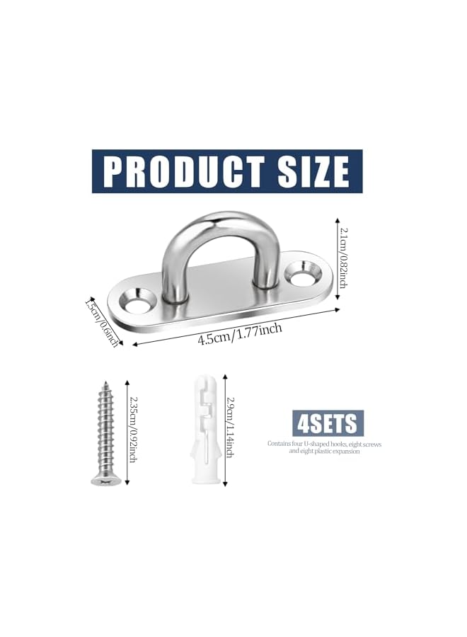 promass 4 Pack Heavy Duty Stainless Steel Pad Eye Plate U Hooks Wall Mount Marine Hardware Hooks Ceiling Hooks with Screws - Image 2