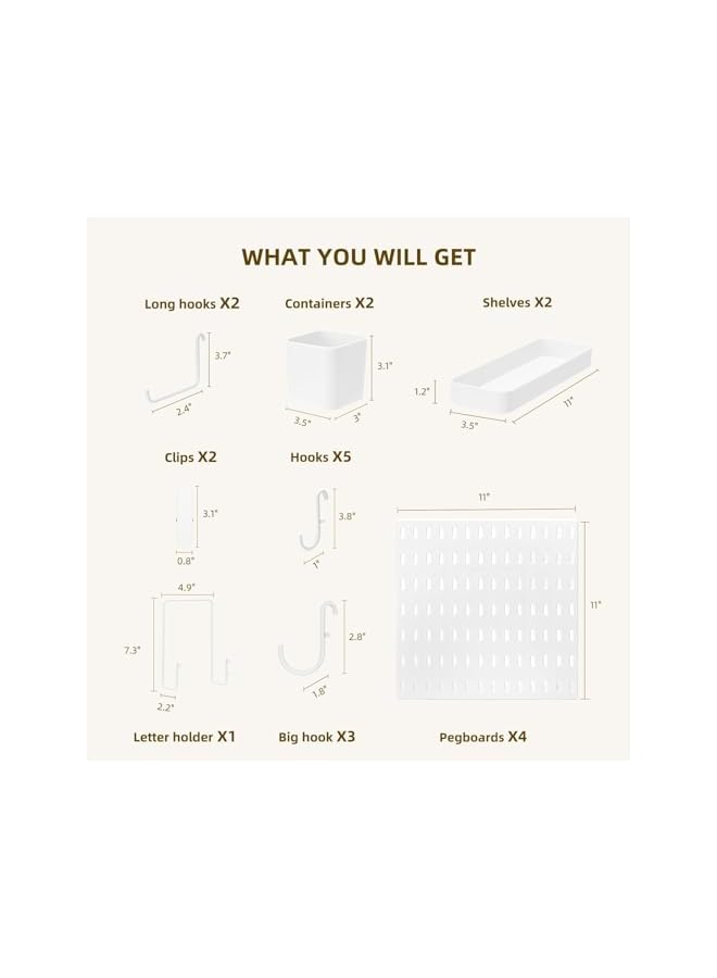 promass Pegboard Combination Wall Organizer Kit, 4 Pieces Pegboards and 17 Accessories Modular Hanging, Wall Mount Display Peg Board Panel Kits for Bedroom Home Office Bathroom - Image 3