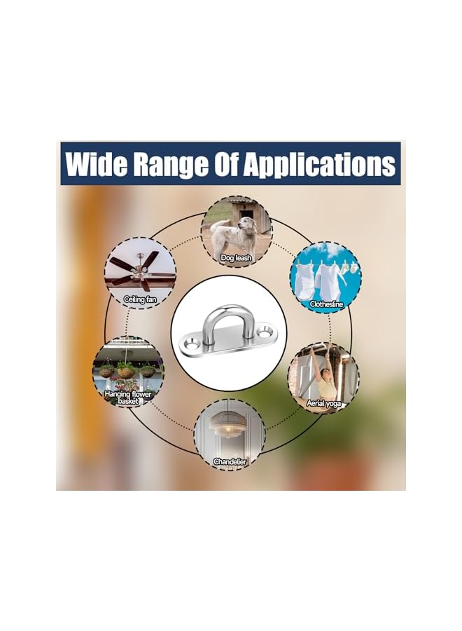 promass 4 Pack Heavy Duty Stainless Steel Pad Eye Plate U Hooks Wall Mount Marine Hardware Hooks Ceiling Hooks with Screws - Image 4