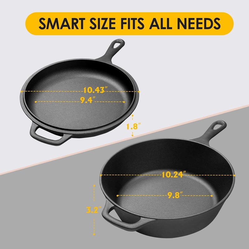 EDGING CASTING 2-in-1 Pre-Seasoned Cast Iron Dutch Oven Pot with Skillet Lid Set, 10" Skillet 3QT Pot for Cooking, Baking, Frying and Camping - Image 2