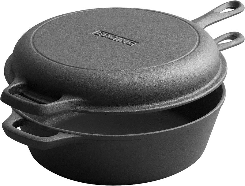 EDGING CASTING 2-in-1 Pre-Seasoned Cast Iron Dutch Oven Pot with Skillet Lid Set, 10" Skillet 3QT Pot for Cooking, Baking, Frying and Camping - Image 1
