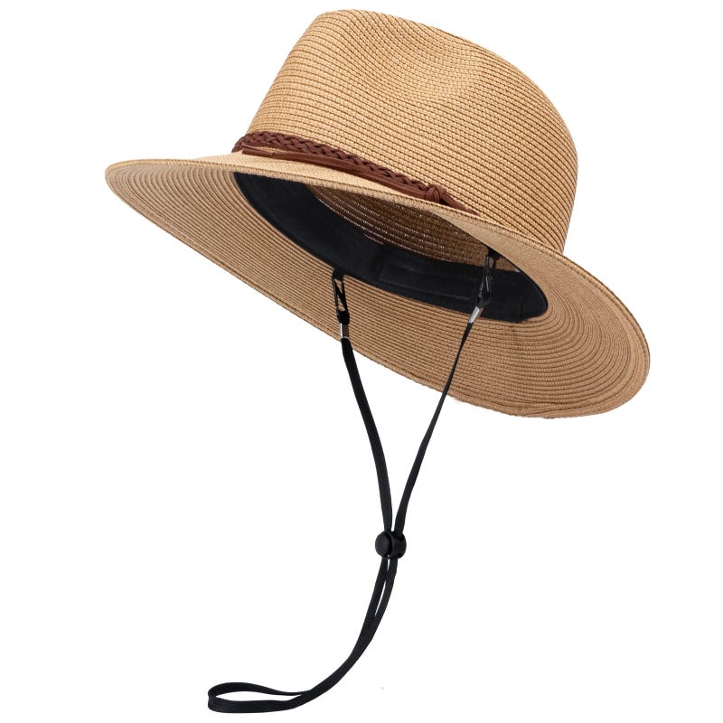 DRESHOW Straw Sun Hat for Women and Men Roll Up Travel Summer Wide Brim Hat Panama Foldable Beach Hat UPF 50+ - Image 3