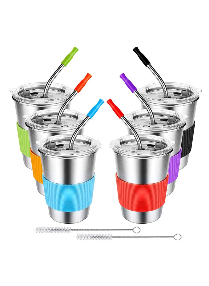 SISGL أكواب أطفال مع مصاصات مقاومة للتسرب، أكواب شرب من الفولاذ المقاوم للصدأ مع أغطية، أكواب سعة 12 أونصة للأطفال، 6 عبوات من أكواب الماء غير القابلة للكسر للأطفال والبالغين، للاستخدام في الهواء الطلق والداخل - Image 1