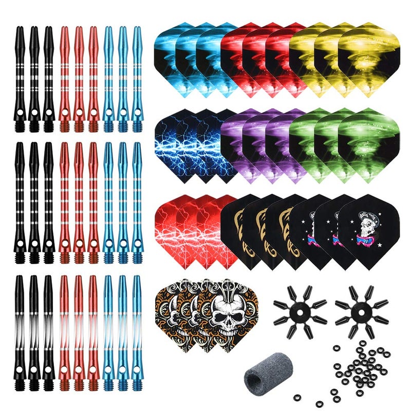 Tezoro Dart Accessories Kit Including Aluminum Dart shafts,Dart Flights, Flight Savers, Sharpener, O-Rings -Bulk Pack of 104 Pieces - Image 1