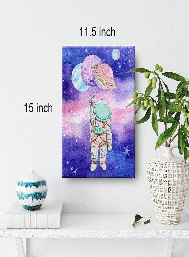 Nvhai Outer Space Canvas Wall Art Watercolor Planet Astronaut Canvas Painting Prints for Home Kids Bedroom Nursery Wall Decor Framed Space Artwork Gifts(12x15 Inch) - Image 2
