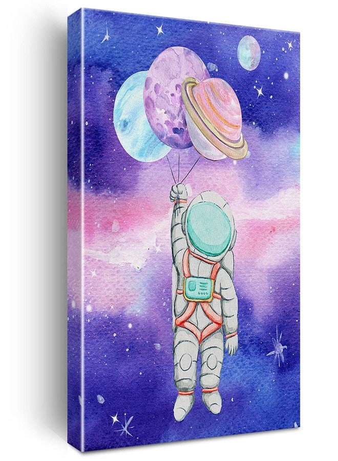 Nvhai Outer Space Canvas Wall Art Watercolor Planet Astronaut Canvas Painting Prints for Home Kids Bedroom Nursery Wall Decor Framed Space Artwork Gifts(12x15 Inch) - Image 1