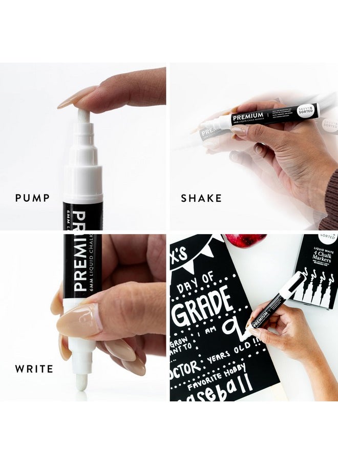 Savvy & Sorted White Liquid Chalk Markers Erasable 2Pk 3Mm Fine Tip Chalk Markers Chalk Pens Chalkboard Markers Bistro Chalk Marker Glass Window Markers Glass Board Markers Erasable Chalk Markers Fine Tip  - Image 2
