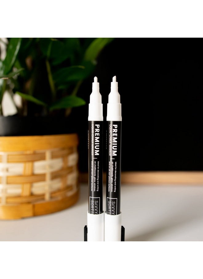 Savvy & Sorted White Liquid Chalk Markers Erasable 2Pk 3Mm Fine Tip Chalk Markers Chalk Pens Chalkboard Markers Bistro Chalk Marker Glass Window Markers Glass Board Markers Erasable Chalk Markers Fine Tip  - Image 3
