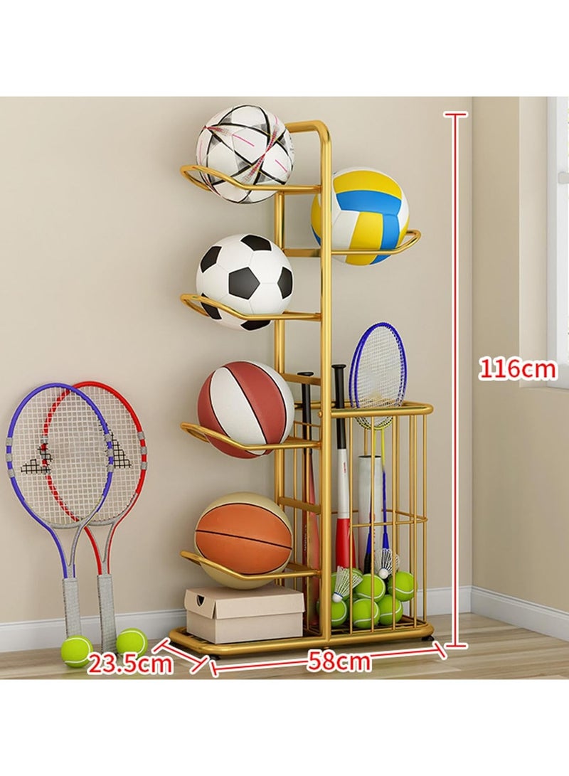 DubaiGallery Basketball Display Rack with Storage Basket for Household, Sports Equipment Rack Garage Sports Organizer Display Stand for Balls  - Image 3