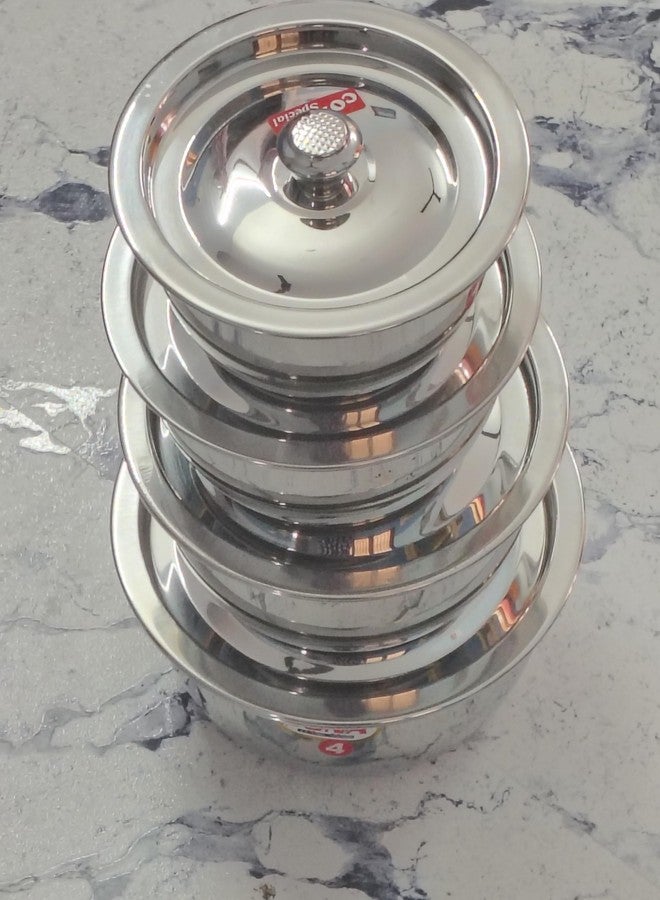Stainless Steel Cookware Set with Lids, 4 Piece, 900ml, 1400ml, 1800ml, 2500ml, Heavy Gauge Storage Pots - Image 3