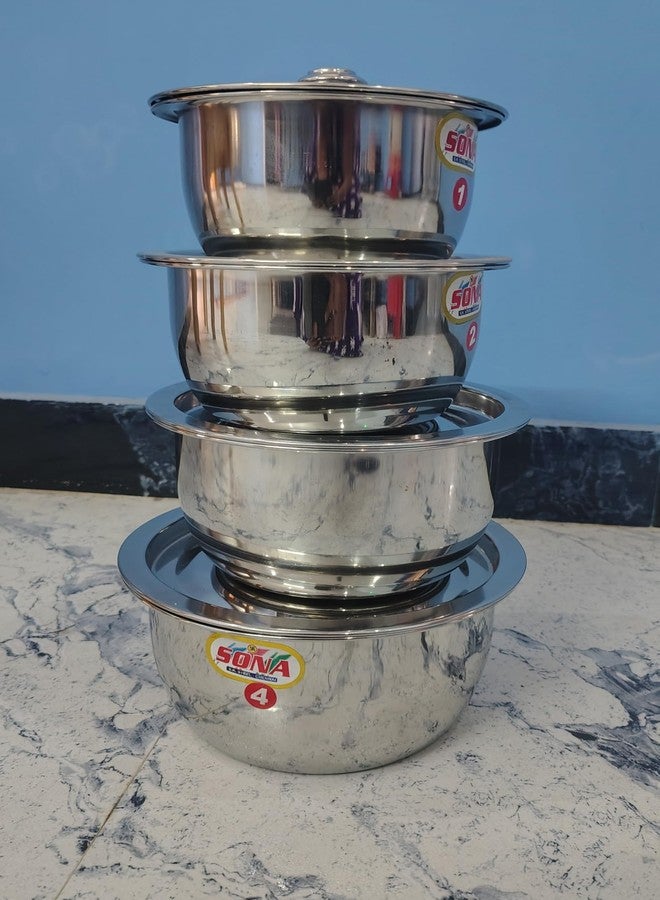 Stainless Steel Cookware Set with Lids, 4 Piece, 900ml, 1400ml, 1800ml, 2500ml, Heavy Gauge Storage Pots - Image 2
