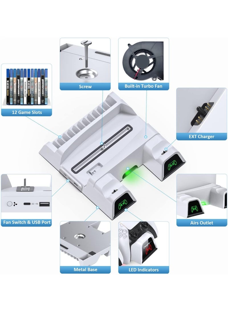 دوبي حامل PS5، مع محطة شحن وحدة التحكم ومحطة تبريد لجهاز PS 5، الإصدار الرقمي وإصدار القرص، قاعدة شحن وحدة التحكم المزدوجة، 3 سرعات مروحة تبريد، فتحات الألعاب - Image 3