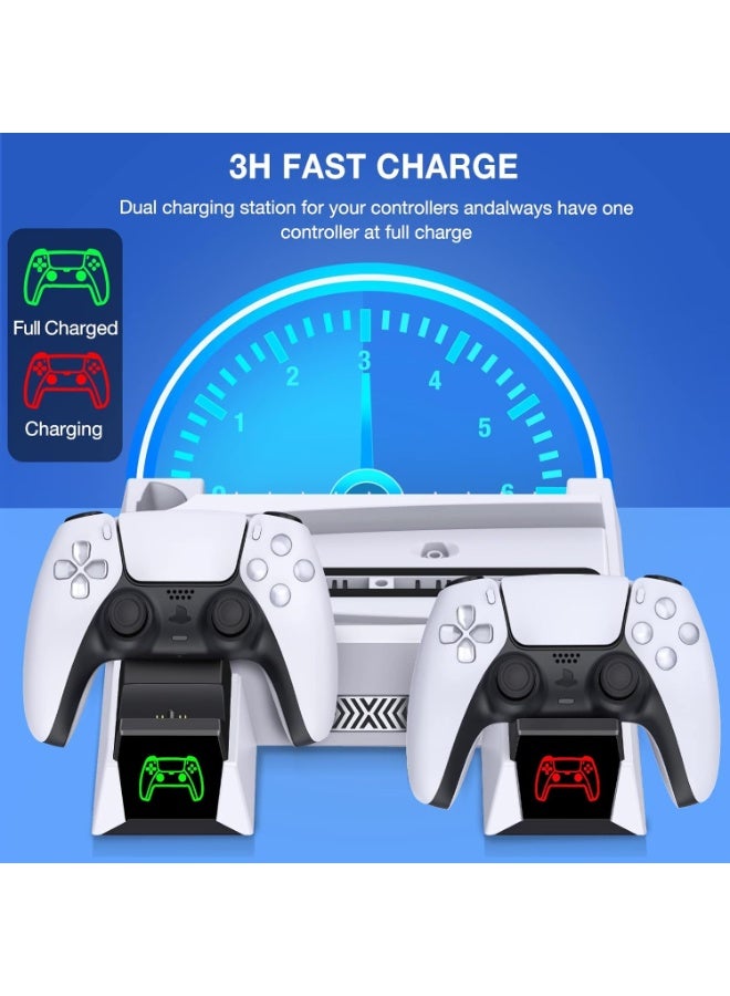 دوبي حامل PS5، مع محطة شحن وحدة التحكم ومحطة تبريد لجهاز PS 5، الإصدار الرقمي وإصدار القرص، قاعدة شحن وحدة التحكم المزدوجة، 3 سرعات مروحة تبريد، فتحات الألعاب - Image 4