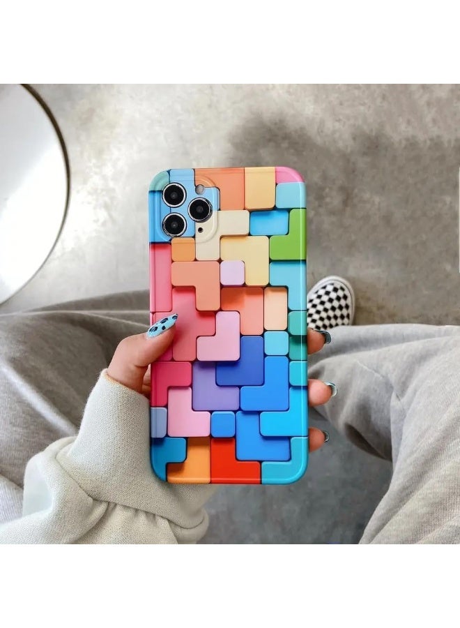 جراب iPhone 15 Pro من Apple TPU ناعم منقوش بألوان قوس قزح فريد متعدد الألوان ثلاثي الأبعاد، جراب مقاوم للصدمات، هدية جميلة للبنات والأولاد (iPhone 15 Pro) - Image 3