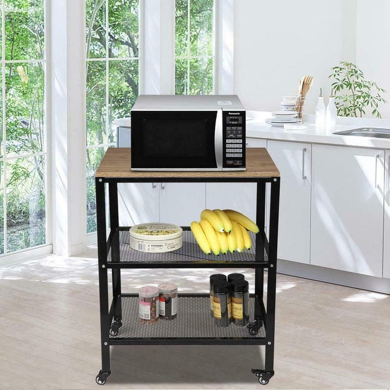 INDIDECOR INDIDECOR 45565 Classic 3Tier Microwave Oven Cart Bakers Rack Kitchen Storage Shelves Stand Kitchen and Pantry Organizer Black  - Image 1