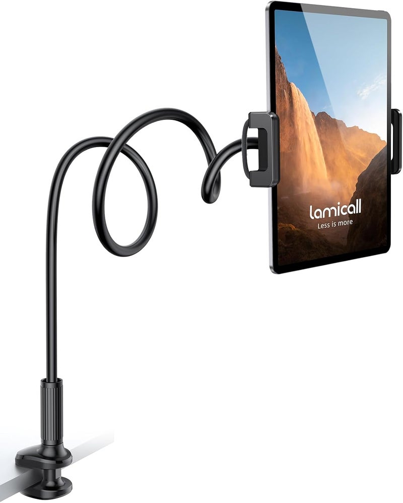 Lamicall Gooseneck Tablet Mount Holder for Bed - Flexible Tablet Arm Clamp for Bed Compatible with Pad Mini 7.9, Air 9.7, Pro 10.5, Kindle, Switch, Galaxy Tabs, More 4.7-11" Device - Black - Image 1