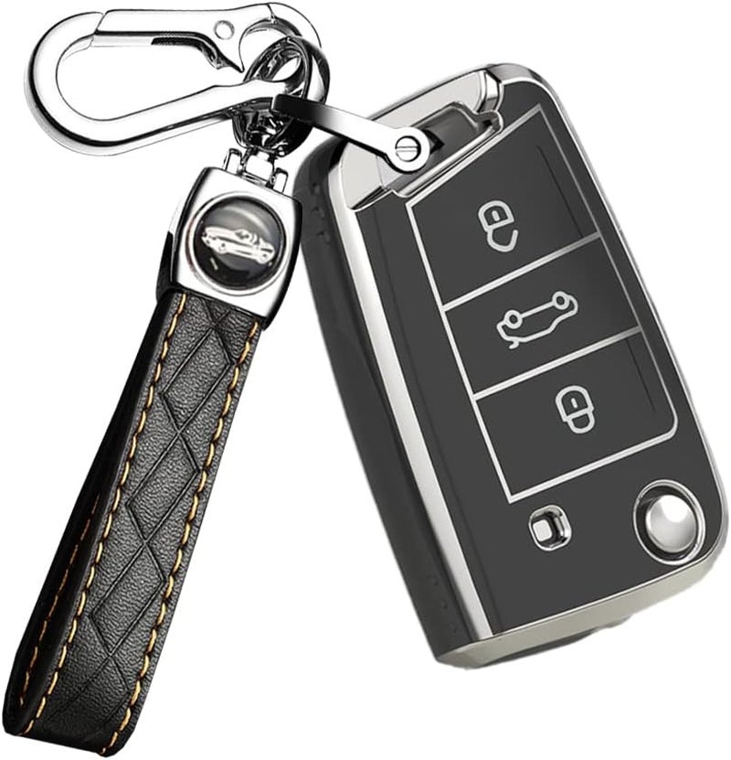 ONTTO Car Key Fob Cover for Audi A1 Sportback 2019-2021 - TPU Smart Key Holder with Keychain - Image 1