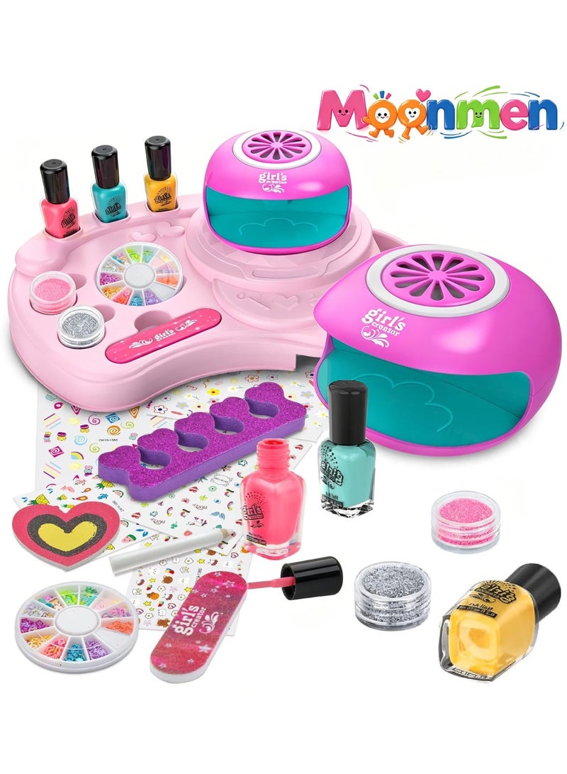 Moonmen Kids Makeup Kit Nail Polish Set, 3-in-1 Nail Art Kit, Nail Pen/ Nail Dryer/ Nail, Christmas & Birthday Gifts for Girl Ages 6-14 Years Old - Image 1