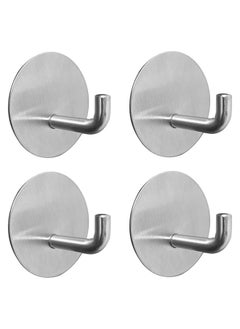Farahom Adhesive Hooks 4 Pack Towel Hooks Heavy Duty Waterproof Wall Hooks for Bathroom Bedroom Kitchen, Stainless Steel Holder for Hanging Coat Robe, Silver  - Image 1