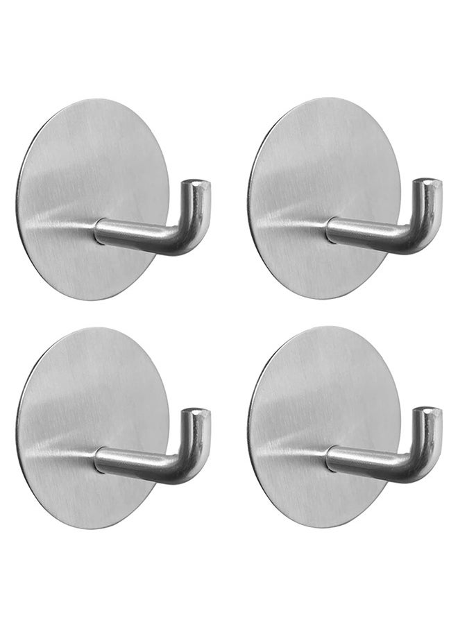 Farahom Adhesive Hooks 4 Pack Towel Hooks Heavy Duty Waterproof Wall Hooks for Bathroom Bedroom Kitchen, Stainless Steel Holder for Hanging Coat Robe, Silver  - Image 1
