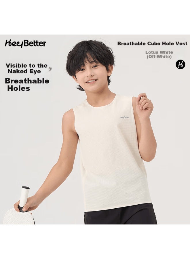 Heybetter Kids Breathable Rubik's Cube Summer Thin Moisture-wicking Quick-dry T-shirt Vest Uni Baby Lotus White (off-white) Size 110 - Image 4