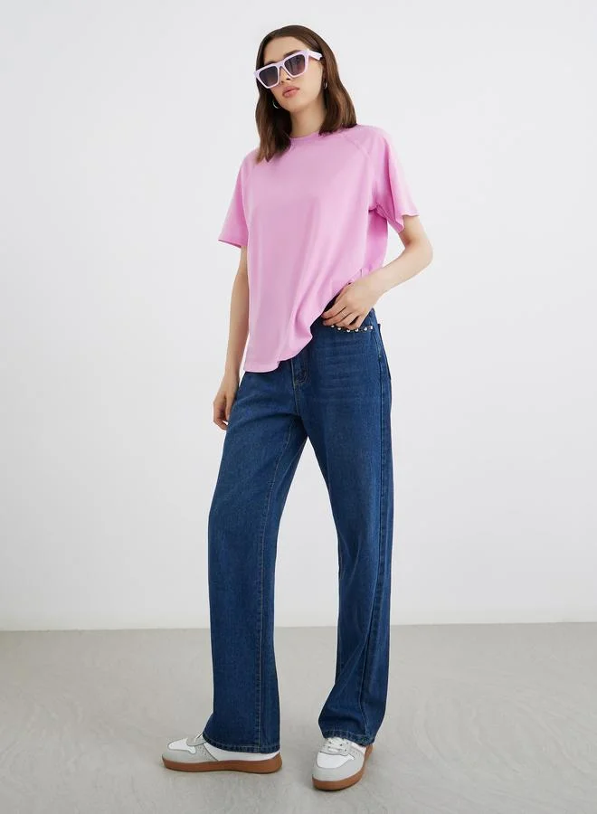 Take Two Take Two Solid Raglan Short Sleeve Oversized T-Shirt