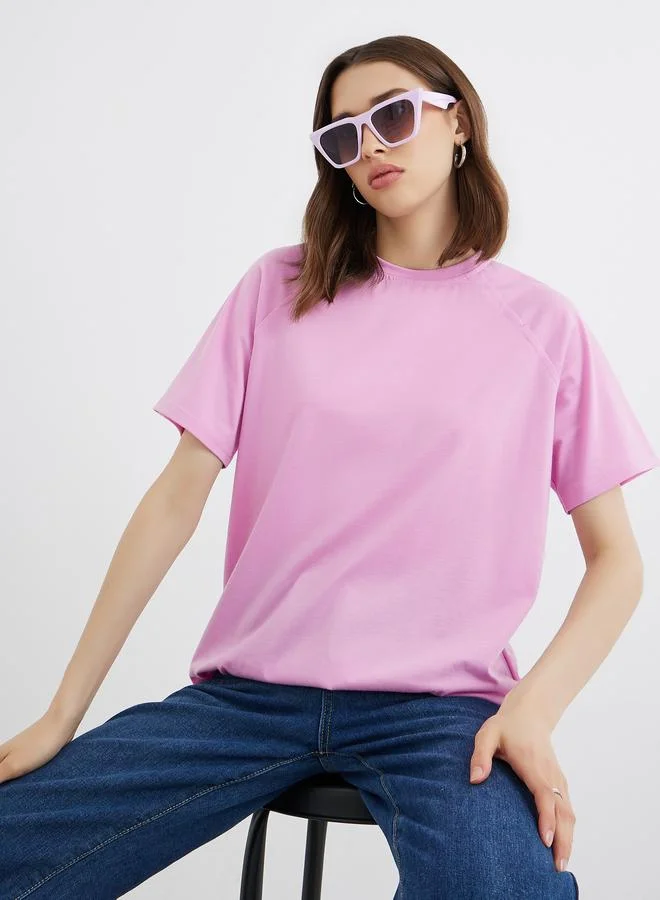 Take Two Take Two Solid Raglan Short Sleeve Oversized T-Shirt