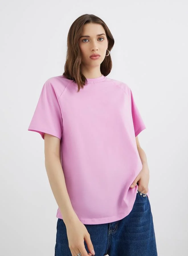 Take Two Solid Raglan Short Sleeve Oversized T-Shirt