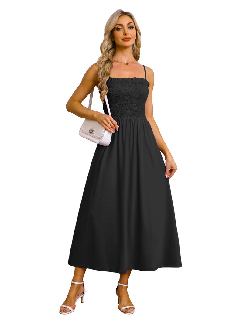OFEEFAN Black Dresses Maxi Dress Business Casual Spaghetti Strap Spring Resort Wear Sundresses for Women Midi 2026 Summer Italian Clothes Beach Vacation Cruise Outfits L - Image 3
