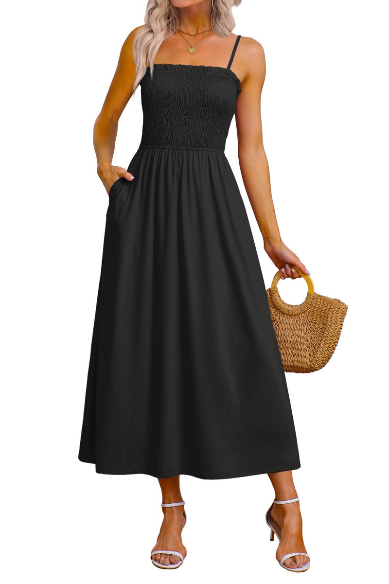 OFEEFAN Black Dresses Maxi Dress Business Casual Spaghetti Strap Spring Resort Wear Sundresses for Women Midi 2026 Summer Italian Clothes Beach Vacation Cruise Outfits L - Image 1