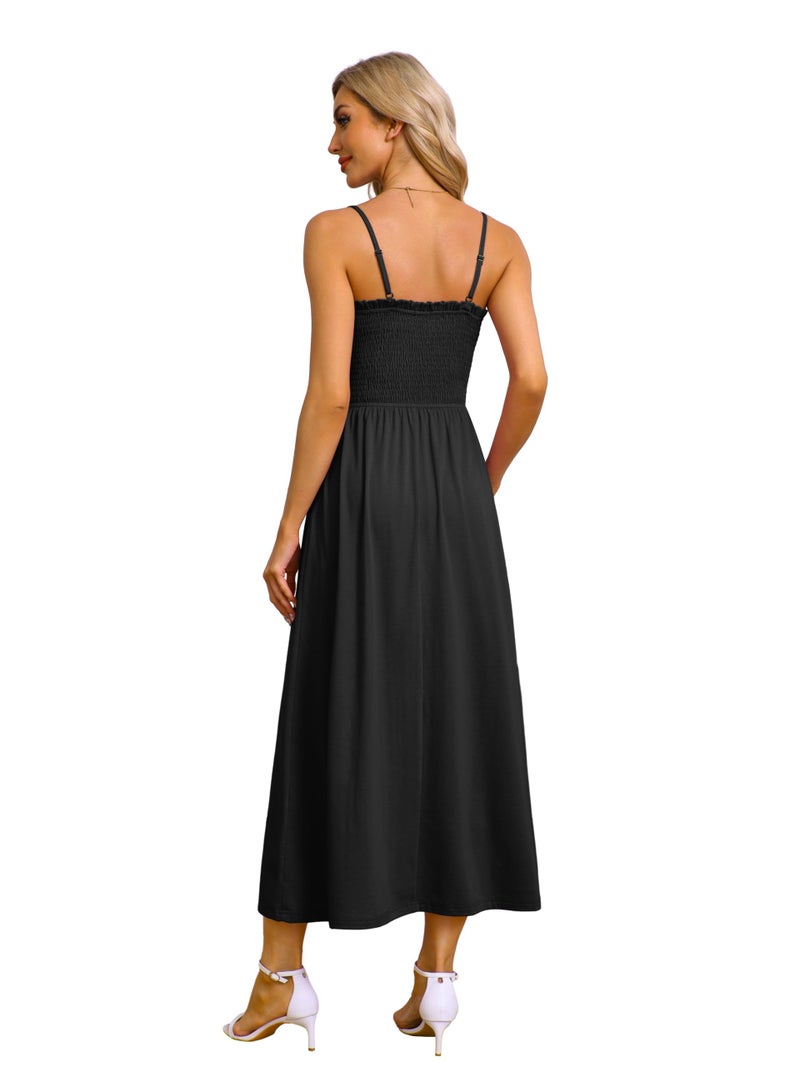 OFEEFAN Black Dresses Maxi Dress Business Casual Spaghetti Strap Spring Resort Wear Sundresses for Women Midi 2026 Summer Italian Clothes Beach Vacation Cruise Outfits L - Image 5