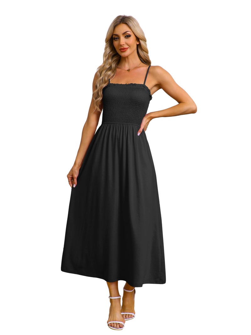 OFEEFAN Black Dresses Maxi Dress Business Casual Spaghetti Strap Spring Resort Wear Sundresses for Women Midi 2026 Summer Italian Clothes Beach Vacation Cruise Outfits L - Image 4