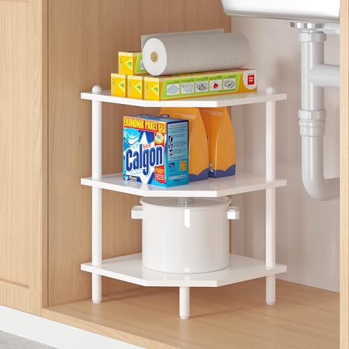 MOFAIN Desktop Corner Stand Shelf for Storage 3 Tier Corner Shelf Organizer White Shelves Rack for Small Spaces Home Office Kitchen Bathroom - Image 3