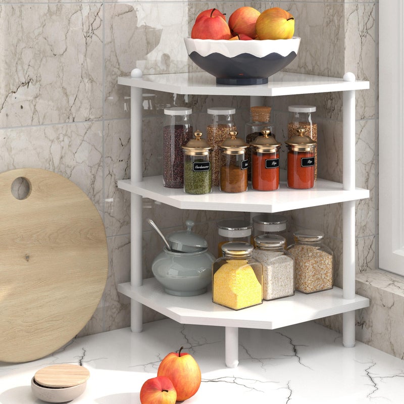 MOFAIN Desktop Corner Stand Shelf for Storage 3 Tier Corner Shelf Organizer White Shelves Rack for Small Spaces Home Office Kitchen Bathroom - Image 2