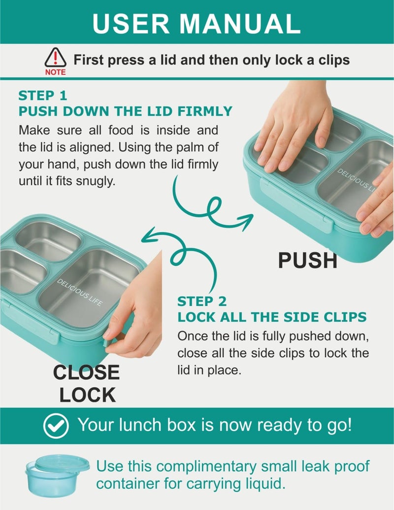 MEDALLIX Stainless Steel Lunch Box | 3-Compartment Leakproof & BPA-Free Bento Box | Insulated with Detachable Inner Containers & 4-Sided Lock | Ideal for Office, School, College & Travel | Pink - Image 2